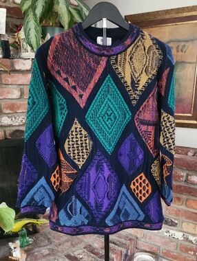 Modigliani Men's Geometric Knit Crewneck Sweater Colorful Size M
